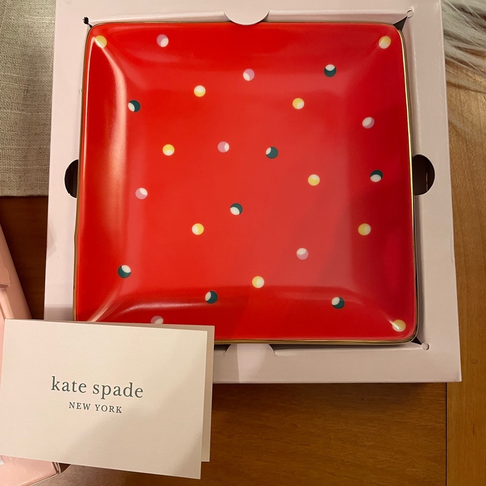 Kate Spade set of 2 Lenox 5.75 “ red dot square tray or plates
